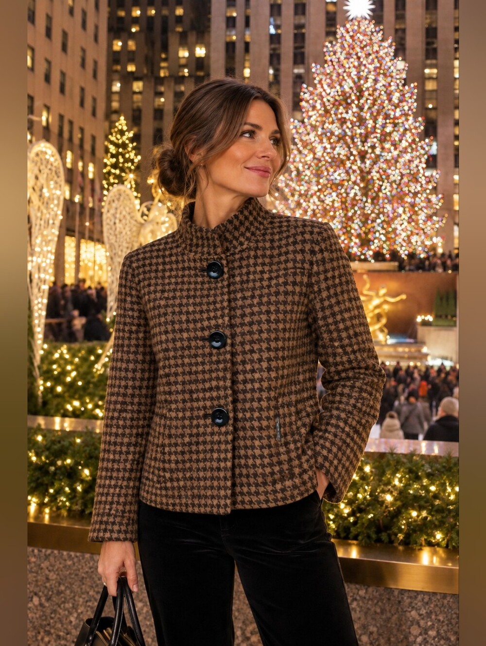 Brown Houndstooth Boiled Wool Jacket